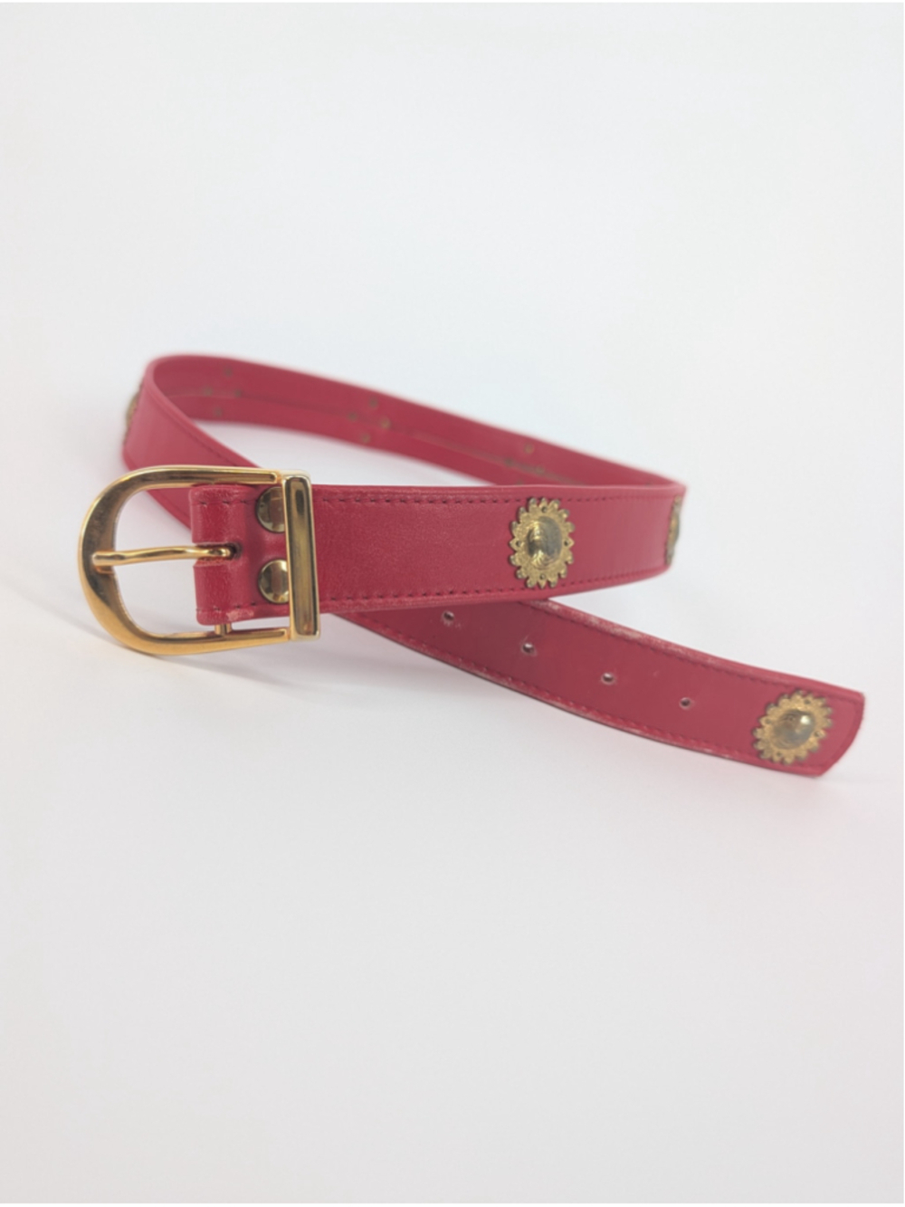 Vintage Red Gold Lion Medallion Studded Belt 90 Statement Baroque 29.5-33.5"